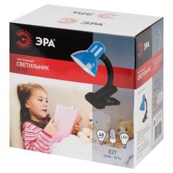 Настольный светильник ЭРА N-102-E27-40W-BU на прищепке синий | Настольные светильники под лампу