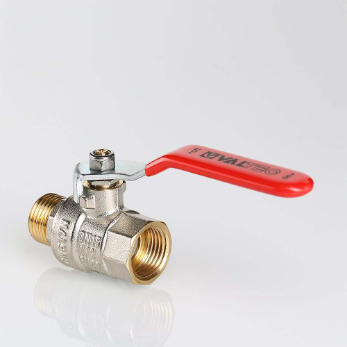 Кран шаровой латунный никелированный полнопроходной внутренняя/наружная резьба рычаг, VALTEC BASE