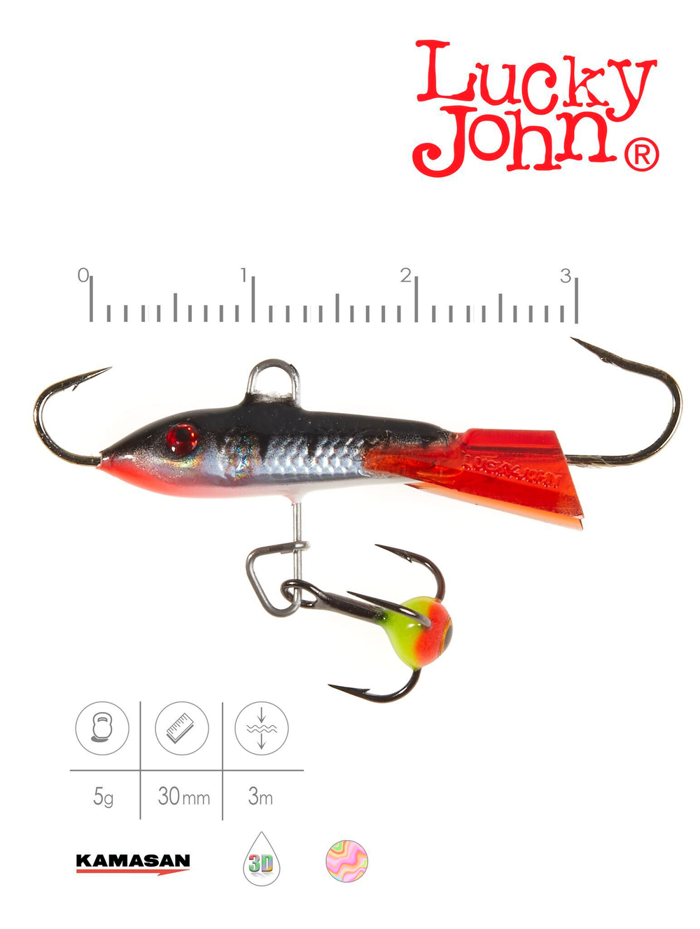 Балансир LUCKY JOHN Classic 3 (+тройник), 30 мм, цвет 12HRT, арт. 81301-12HRT
