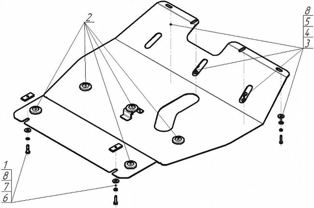 Защита стальная 2 мм Д, КПП Toyota Rav 4 II; V=2,0; 2000-2006гг MOTODOR.02518