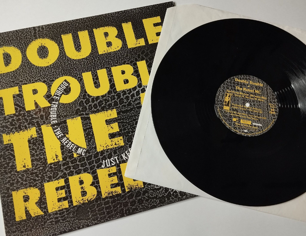 Винтажная виниловая пластинка LP Double Trouble and Rebel MC Just Keep Rockin (Holland 1989) 45 RPM Maxi Single