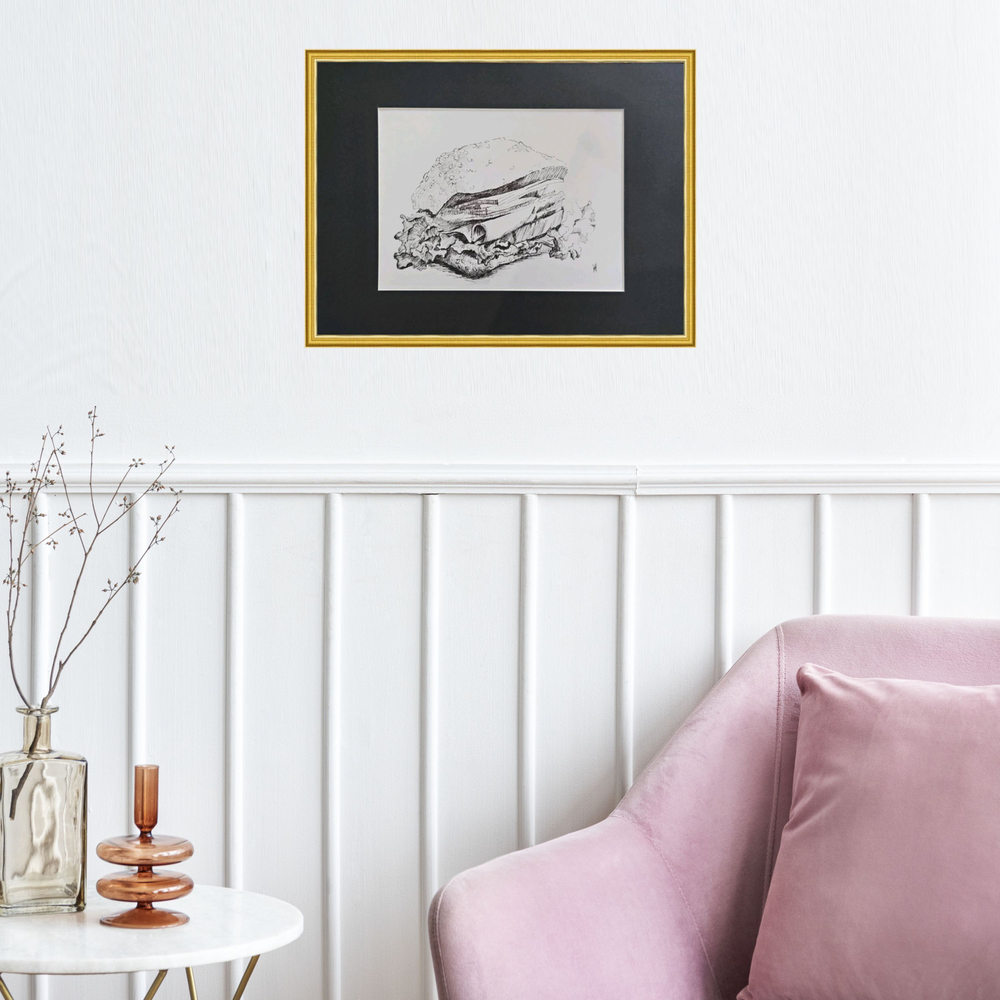 Картина, графика в паспарту 21х30 см на стену для интерьера "Сэндвич"