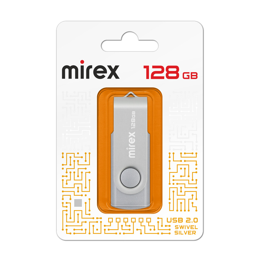Флешка 128-GB USB-2.0 MIREX SWIVEL SILVER