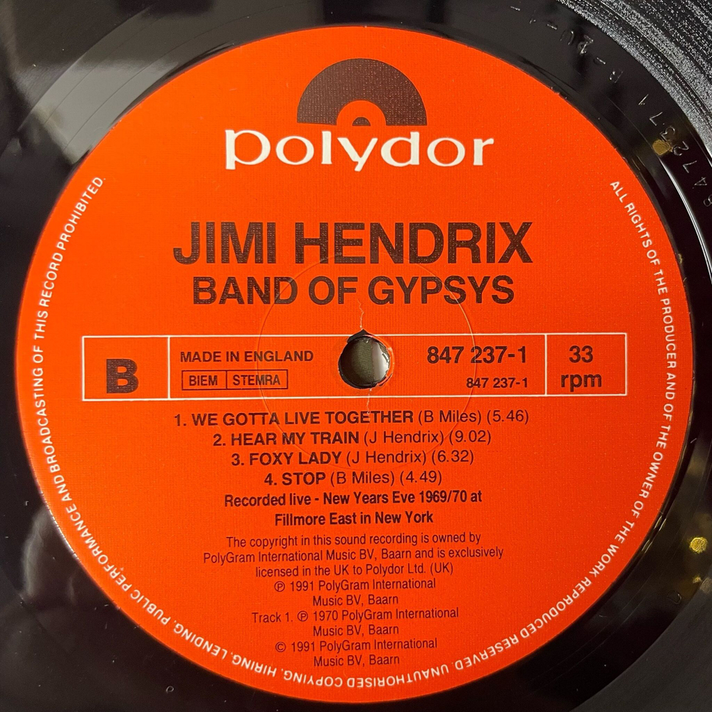 Винтажная виниловая пластинка LP Jimi Hendrix Band Of Gypsys (UK 1991)