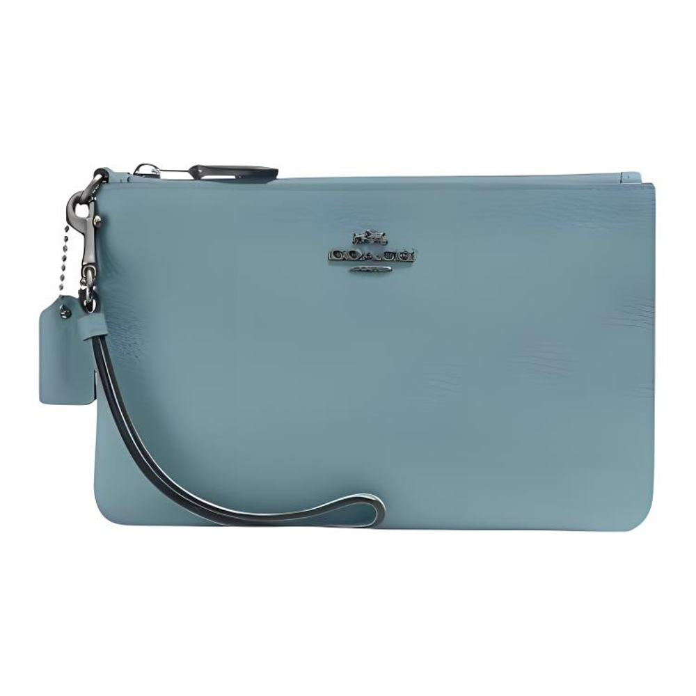 COACH Wristlet Pebbled Leather Pochette Clutch Wrist Bag Small Women"s Sage Green