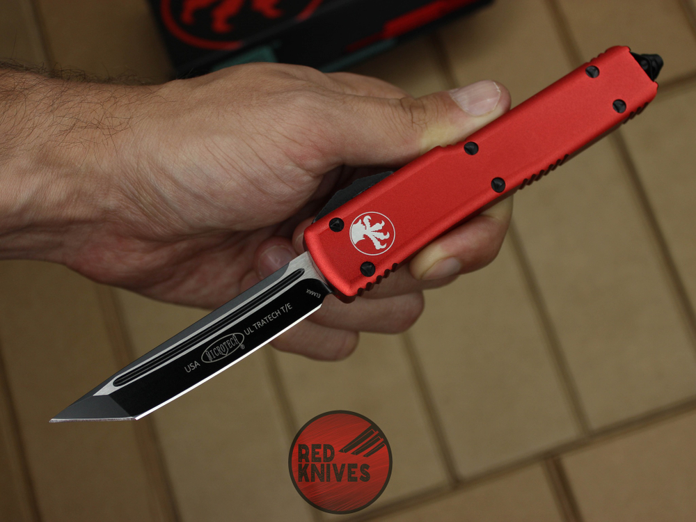 Нож Microtech Ultratech T/E - красная рукоять, танто черный клинок RK-353