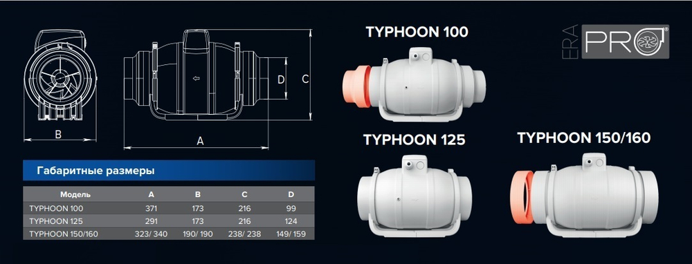 Вентилятор осевой канальный ERA PRO TYPHOON 100 2SP, две скорости, d100