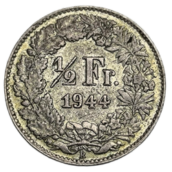 Монета 1/2 франка (franc) 1944 год Швейцария