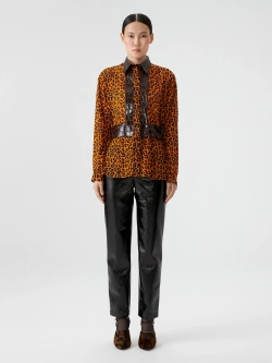 Блуза леопардовая с отделкой из экокожи OLA OLA