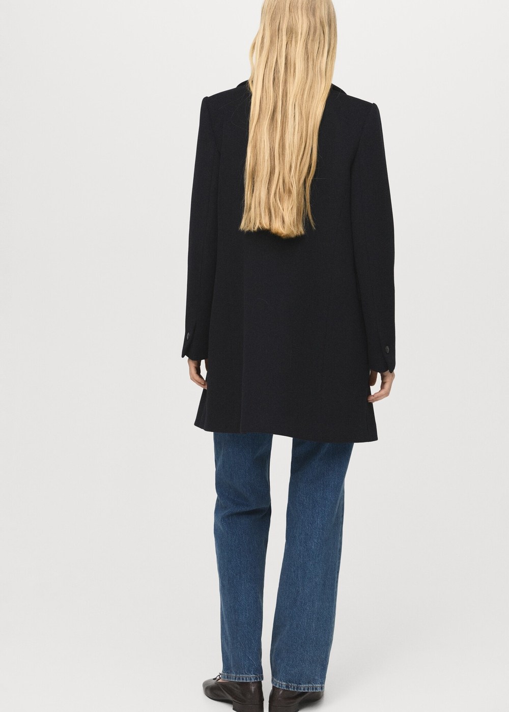 MANGO Двубортное шерстяное пальто, черный