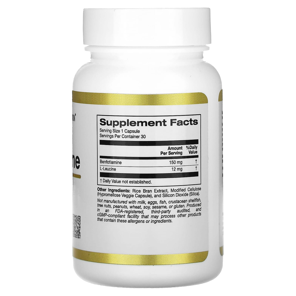 California Gold Nutrition, бенфотиамин с L-лейцином, 150 мг, 30 растительных капсул