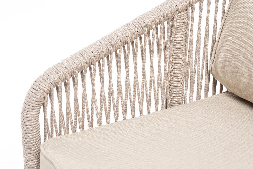 "Канны" диван 2-местный плетеный из роупа, основание дуб, роуп бежевый круглый, ткань бежевая 15052