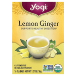 Yogi Tea, лимон и имбирь, без кофеина, 16 чайных пакетиков, 36 г (1,27 унции)