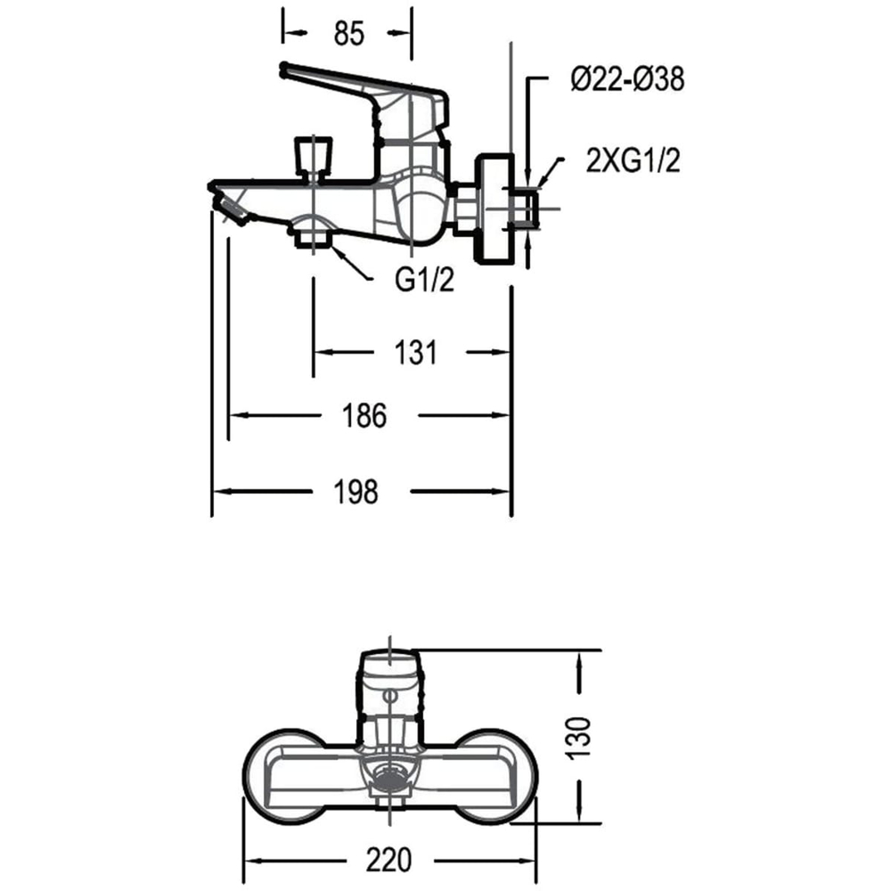 F6121179CP-01 BRAVAT REAL Смеситель для ванны с коротким изливом (к/к 4)
