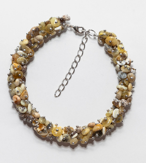 Браслет из янтаря натуральный. Женский браслет из натуральных камней, белый пейзажный янтарь