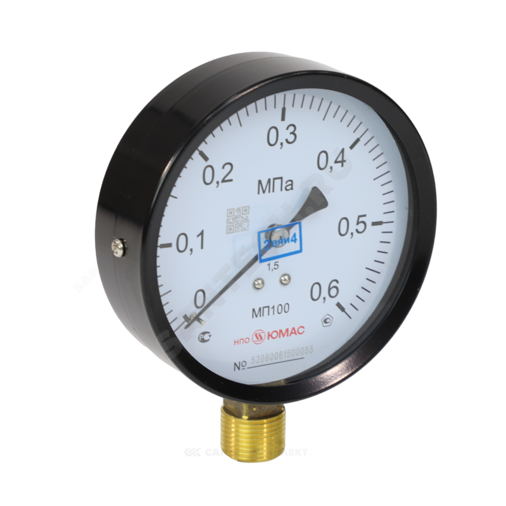 Манометр МП100 радиальный Дк100мм 0-0,6 МПа кл.1,5 G1/2" НПО ЮМАС