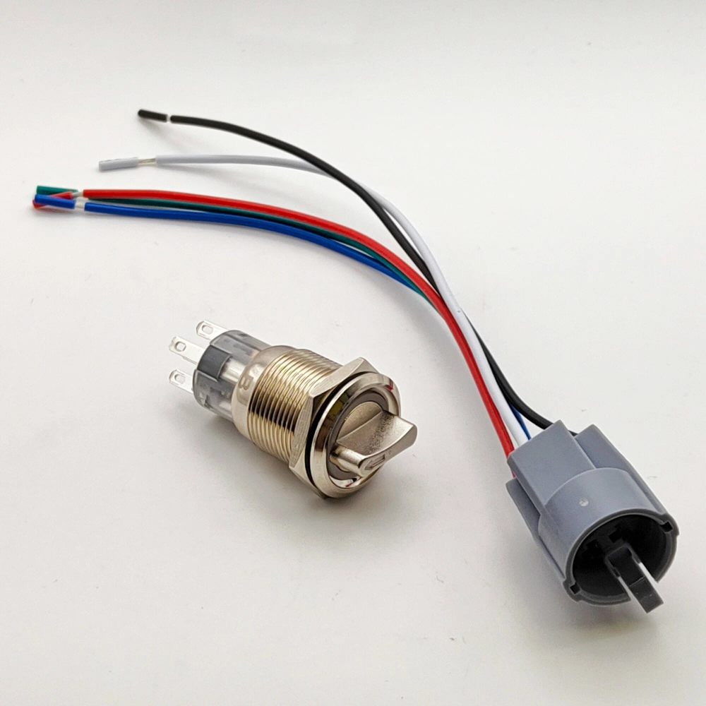 Кнопка антивандальная поворотная с коннектором, до 250 В, LAS1-AGQ-11X/21/B/N (5с) ON-ON, подсветка 12 В синяя RUICHI