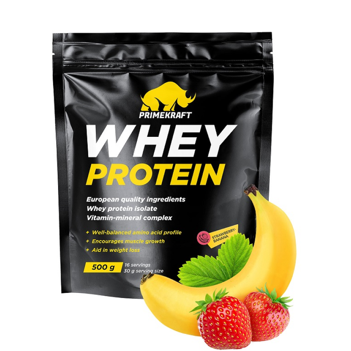 Сывороточный протеин &quot;Клубника-банан&quot;, Whey Protein Strawberry-Banana, Prime Kraft, 500 г