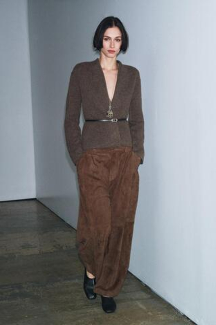 ZARA КАРДИГАН ИЗ 100% ШЕРСТИ С РЕМНЕМ, СЕРОВАТО-КОРИЧНЕВЫЙ