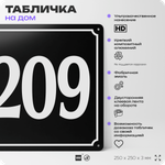 Адресная табличка с номером дома 209, на фасад и забор, черная, 25х25 см, Айдентика Технолоджи