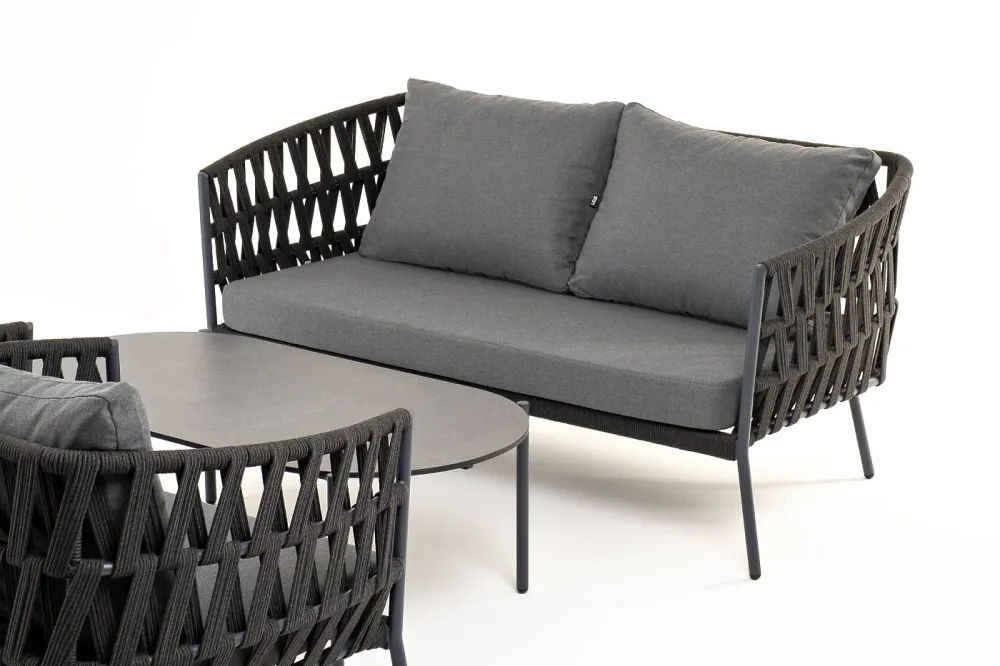 "Диего" лаунж-зона 4-местная плетеная из роупа (веревки), каркас алюминиевый темно-серый, роуп темно-серый