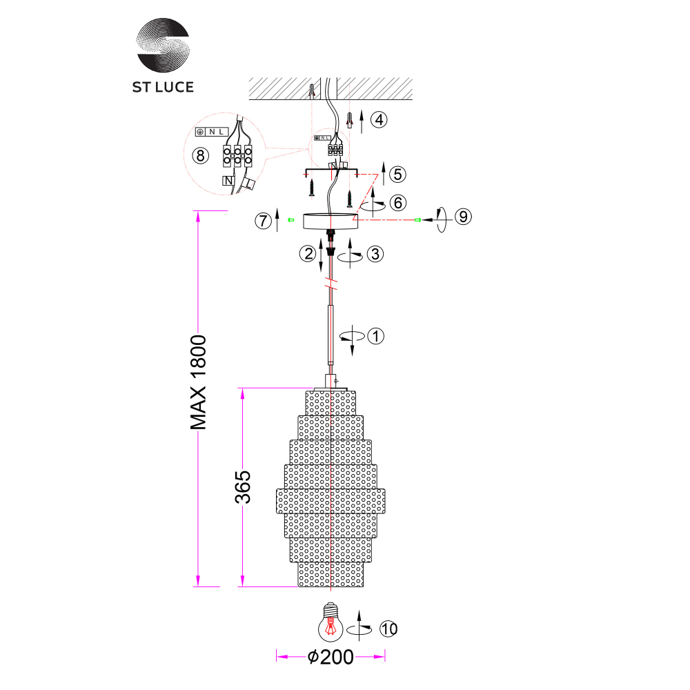 SL1001.213.01 Подвес ST-Luce Латунь/Прозрачный E27 1*40W