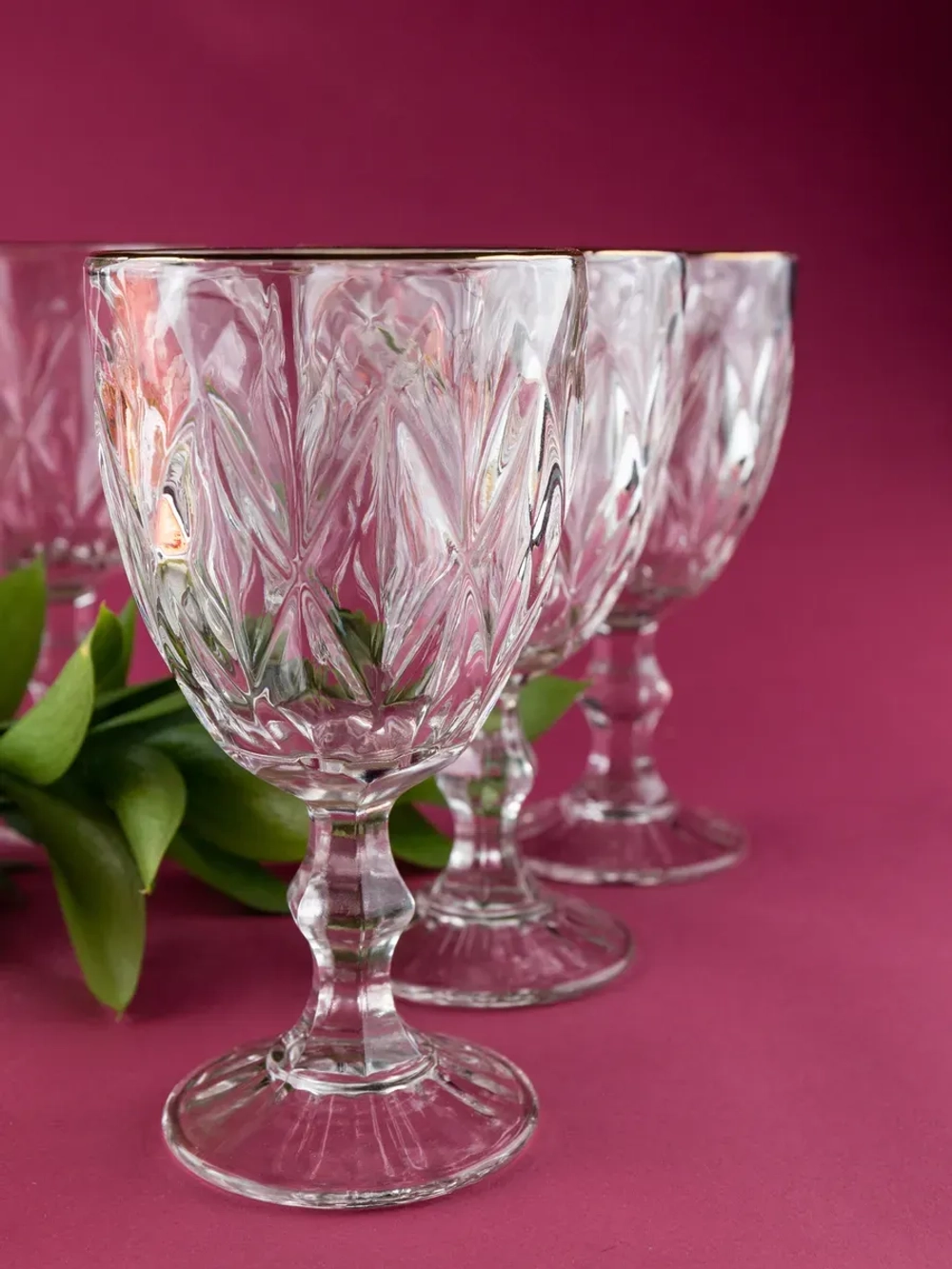 Набор фужеров для вина 6 шт, 330 мл, с золотой каймой