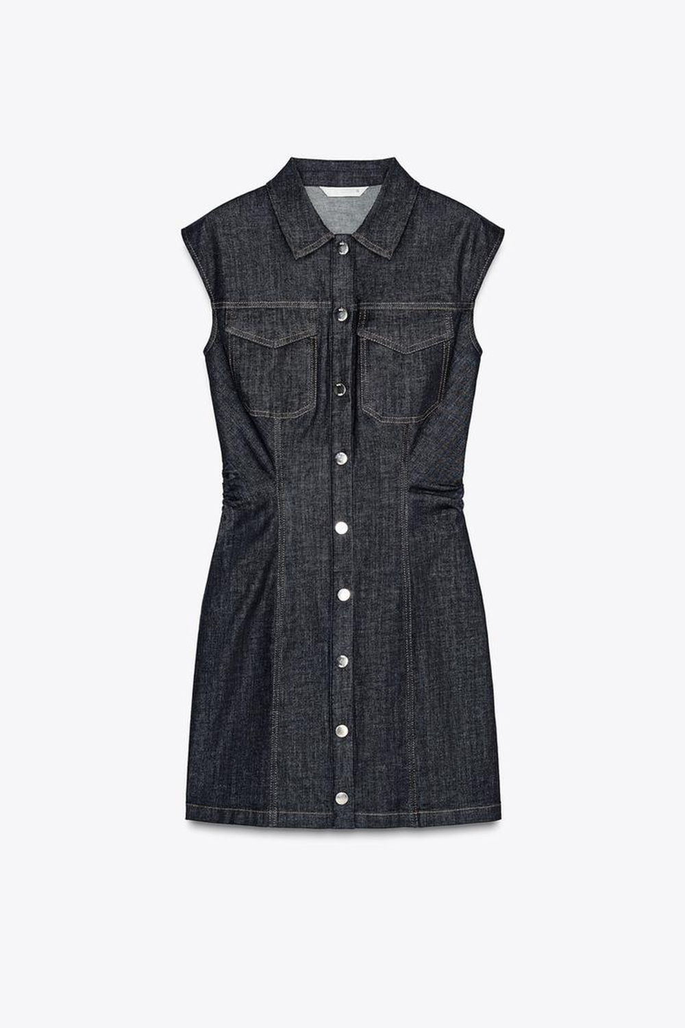 ZARA ДЖИНСОВОЕ МИНИ-ПЛАТЬЕ Z1975 СО СБОРКАМИ, СИНИЙ