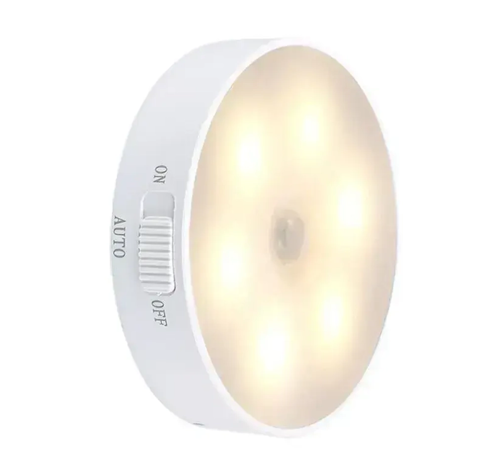 Светильник-ночник AOVV с датчиком движения ,круглый дизайн, на магнитном креплении, USB заряд, 2 режима Теплый-Холодный