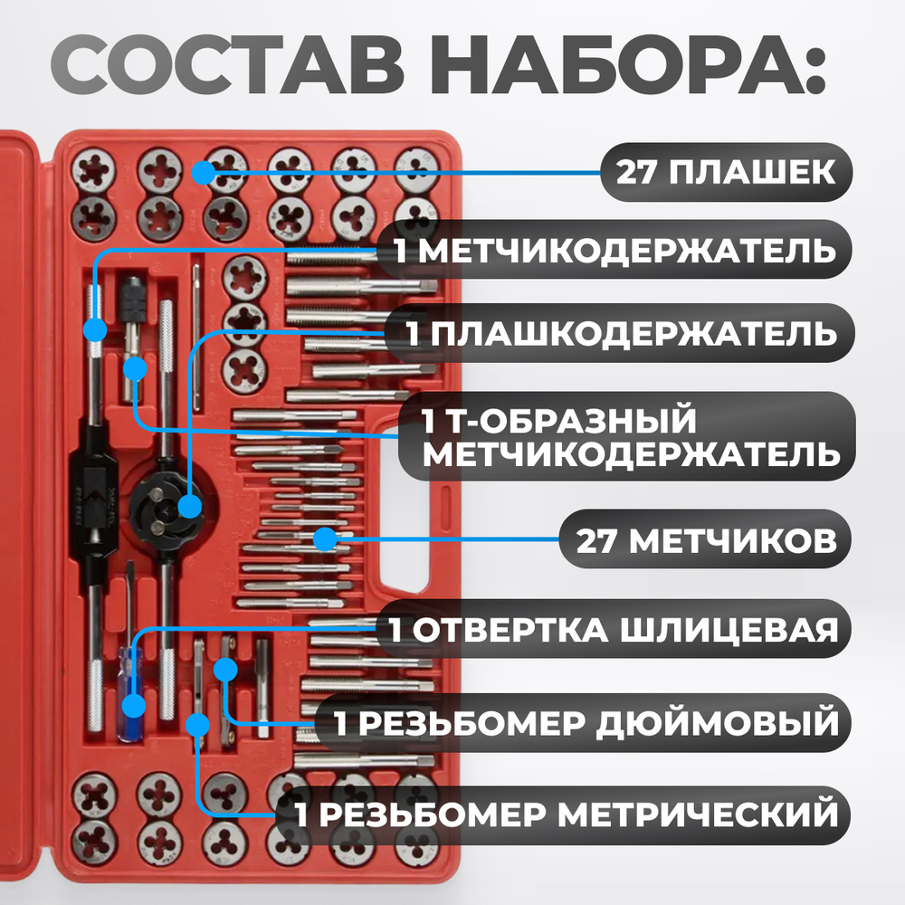 OPT-MTDS60 Набор метчиков и плашек М3 - 12, 4-40 - 1/8NPT27, метрическая и дюймовая резьба, 60 предметов