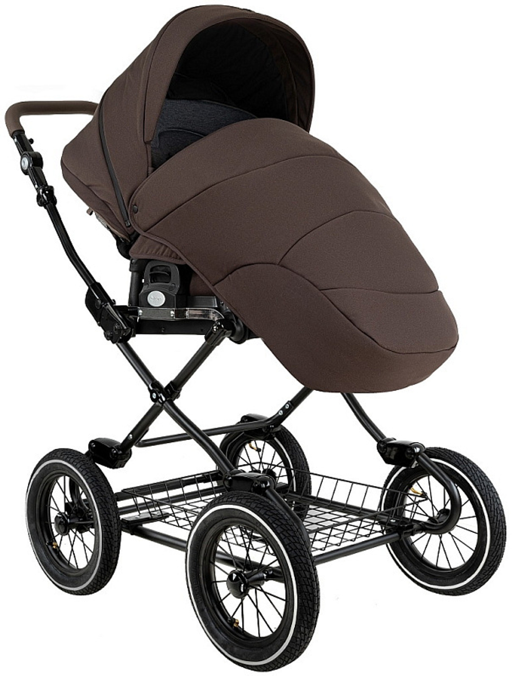 Детская коляска Roan Bass Next Classic d12 2.0 3 в 1 с автокреслом Tutis Elo Black BNC/83/2 Turkish Coffe/Black/руч.Cappuccino