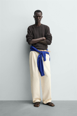 ZARA СВИТЕР ИЗ ХЛОПКА И ЛЬНА, КОРИЧНЕВЫЙ