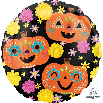 Фольгированная фигура, круг, HWN День мертвых Тыквы S40,18"/45СМ