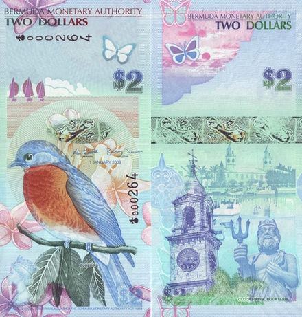Бермуды 2 доллар 2009 Часовая башня верфи UNC