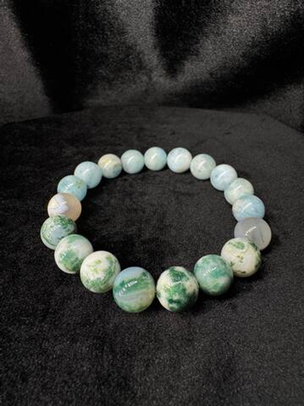 Браслет из Аквамарина и Мохового Агата