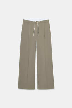 ZARA БРЮКИ С ШИРОКИМИ ШТАНИНАМИ И ДВОЙНЫМ ПОЯСОМ, ХАКИ