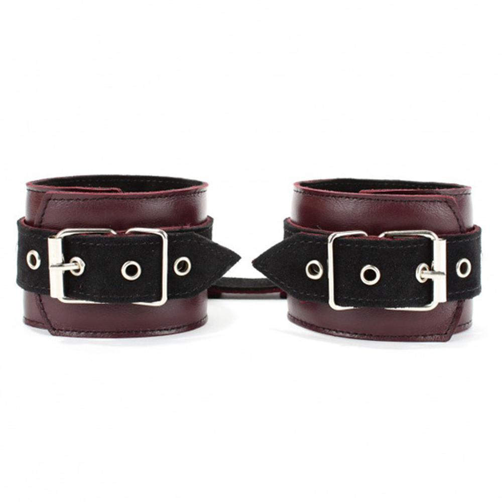 Бордовые кожаные наручники БДСМ Арсенал Lady's Arsenal Maroon Shackles Of Hands 67024