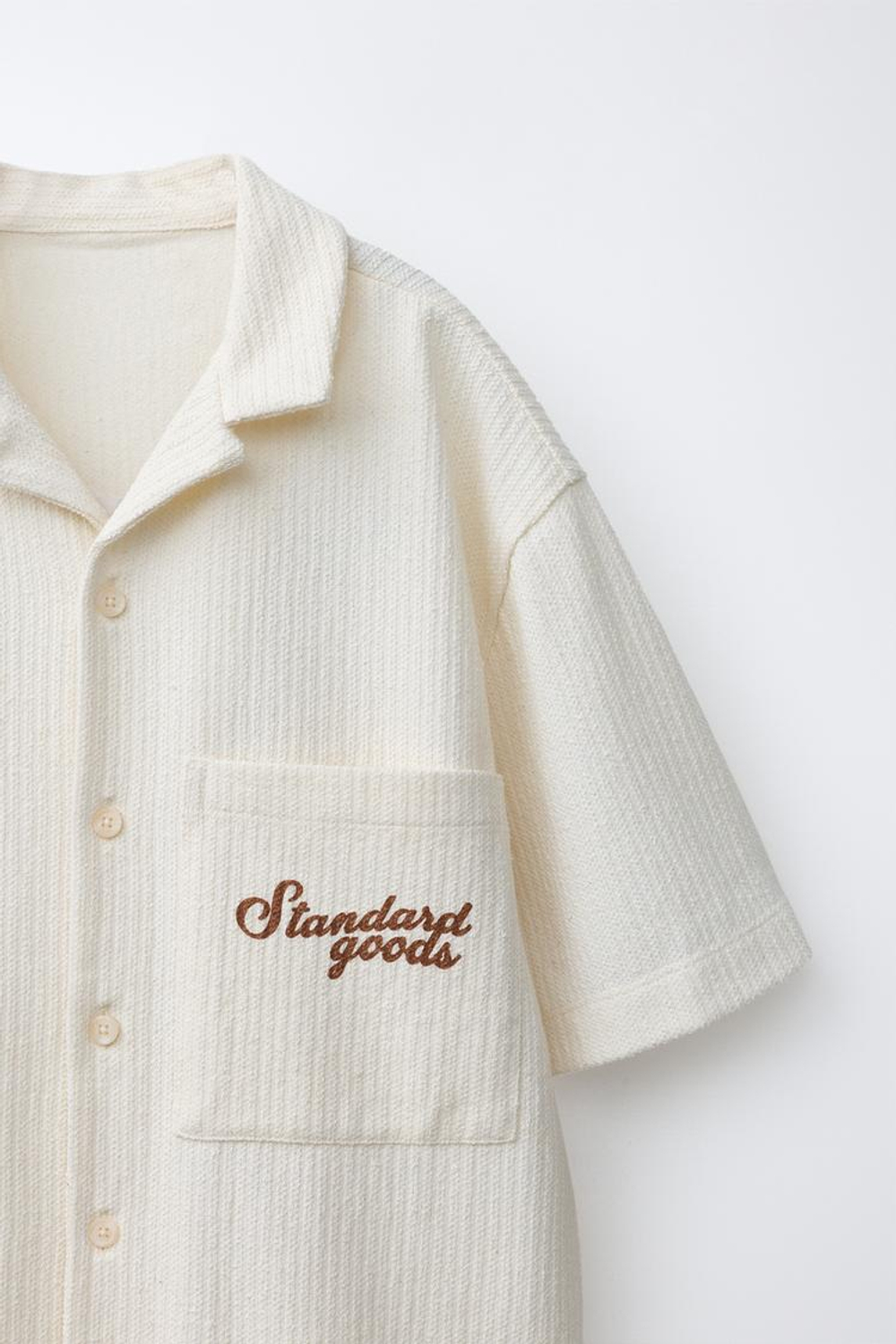 ZARA РУБАШКА ИЗ РЕЛЬЕФНОЙ ТКАНИ С НАДПИСЬЮ, ЭКРЮ