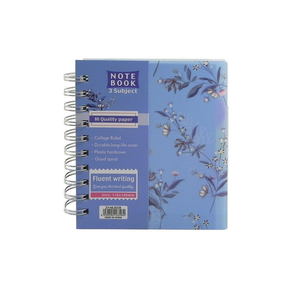 Блокнот А6, Alingar, гребень, пластиковая обложка, с разделителями, ассорти, клетка, 120 л., "Нежные цветы"