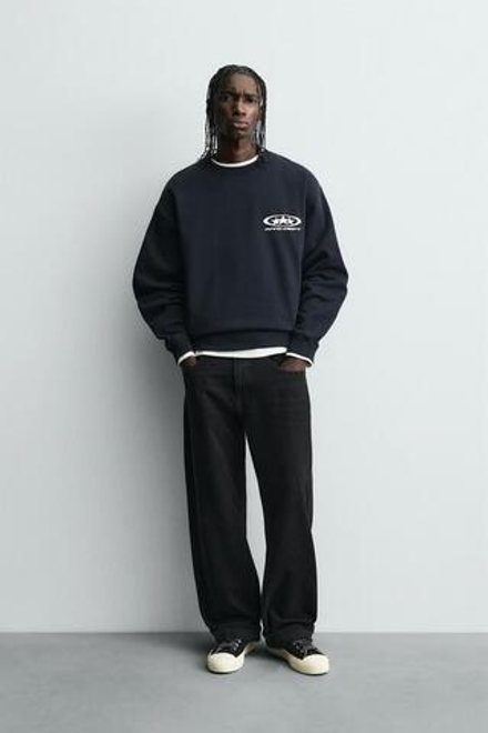 ZARA ТОЛСТОВКА С КОМБИНИРОВАННЫМ ПРИНТОМ, СИНИЙ