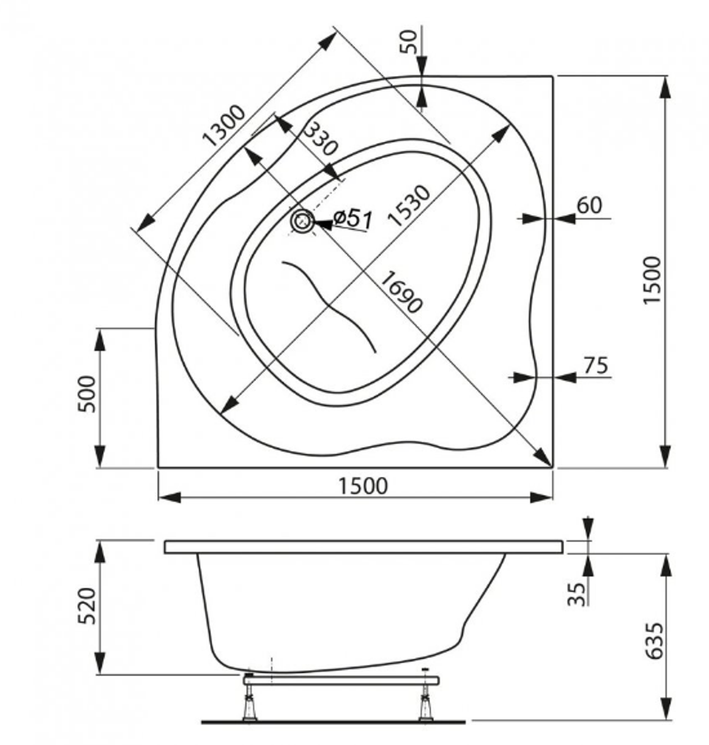 Акриловая ванна VAGNERPLAST PLEJADA 150x150