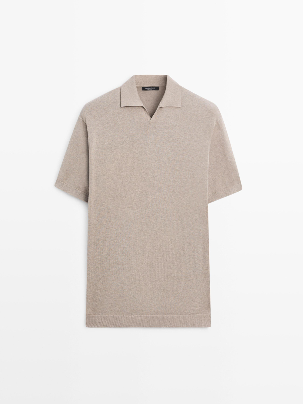 Massimo Dutti Трикотажный свитер из смесового хлопка с воротником-поло, норка