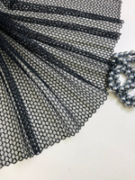 Тесьма сетка c вышивкой, черный, 40см, средние соты