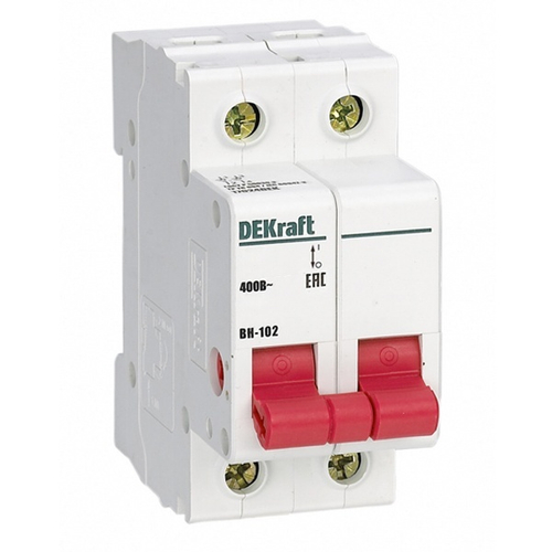 Рубильник модульный ВН-102 2P 63А однофазный DEKraft (выключатель нагрузки) 17007DEK