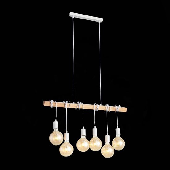 SL1142.503.06 Светильник подвесной Белый, Светлое дерево E27 6*60W BAGETTI