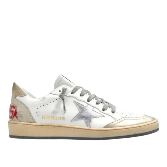 Женские кеды Golden Goose Ball Star / Серебро звезда / золото нос