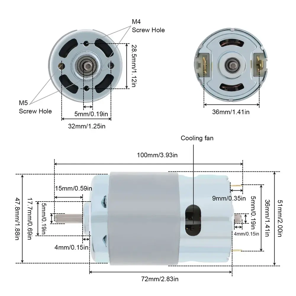 895 беззубчатый DC Motor 12-24V Высокий крутящий момент Регулируемый для электрического инструмента / DIY Небольшая дрель с двойным шарикоподшипником