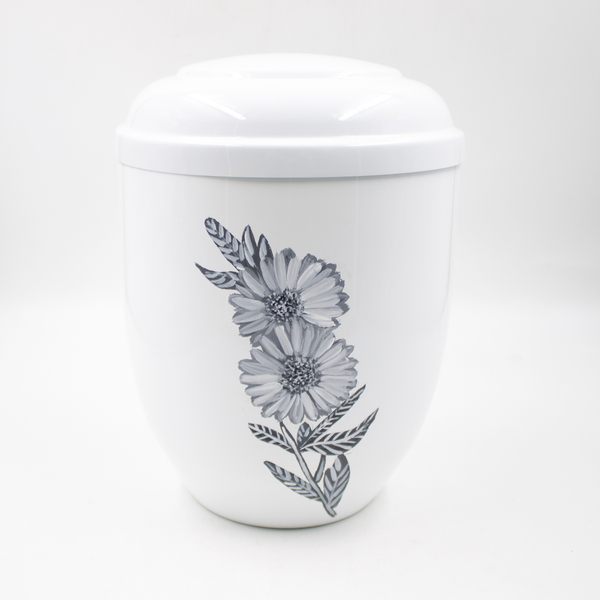 Урна для праха металл белый "Ромашки"