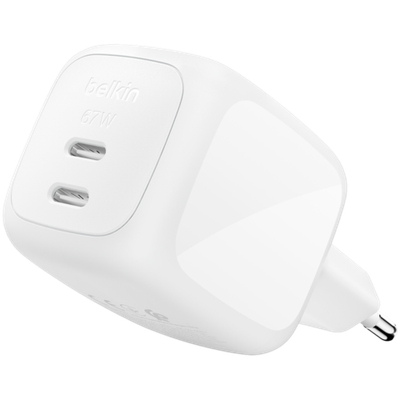 BELKIN 67w Dual USB-C PD wall Charger with PPS, White