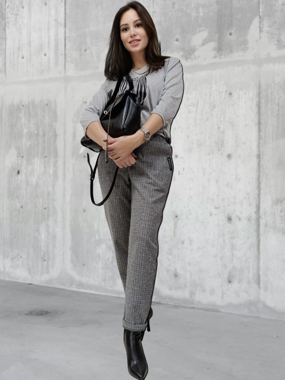 21402 Брюки женские классические джерси серая клетка (60-158)